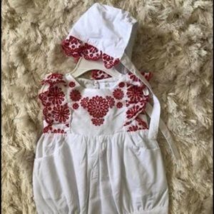 Baby romper with matching bonnet